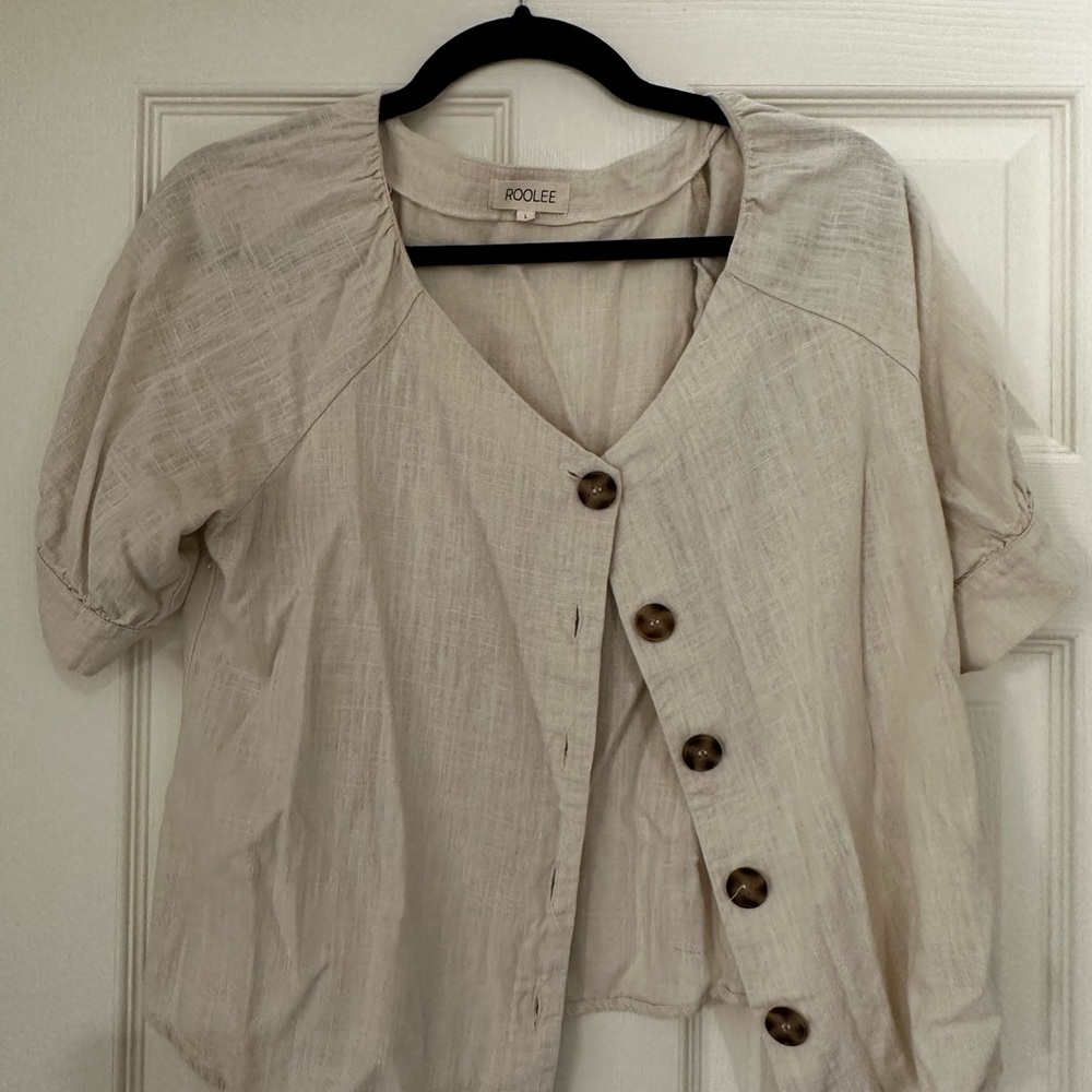 Roolee Cream 3/4 Sleeve Button Down Blouse